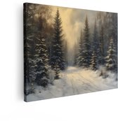 Artaza Canvas Schilderij Winter Bos - 80x60 cm - Wanddecoratie Natuur - Muurdecoratie Besneeuwde Bomen - Decoratie Woonkamer