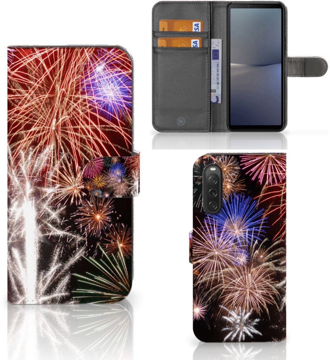 Sony Xperia 10 V Wallet Case met Pasjes Vuurwerk