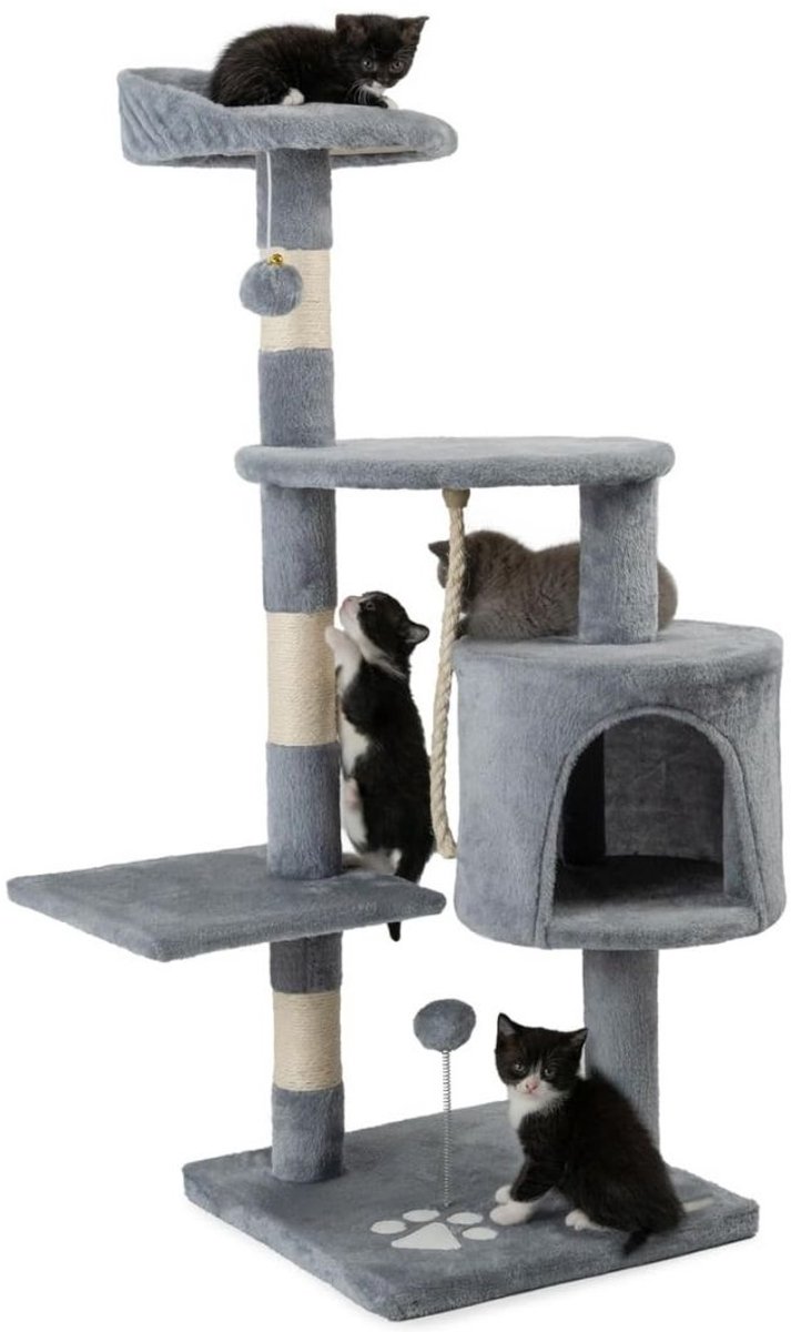 Aurixi® Krabpaal Voor Zware Katten - Krabpaal Voor Grote Katten - Kat Toren – Grijs- 40cm x 60cm x 112cm