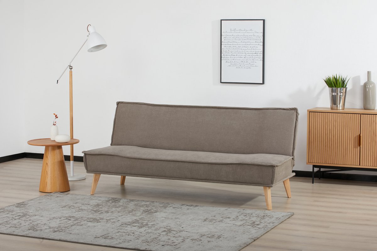 Sleepking - Slaapbank / Sofa Bed - Irsa - Licht Koffie kleur - Houten Design Poten