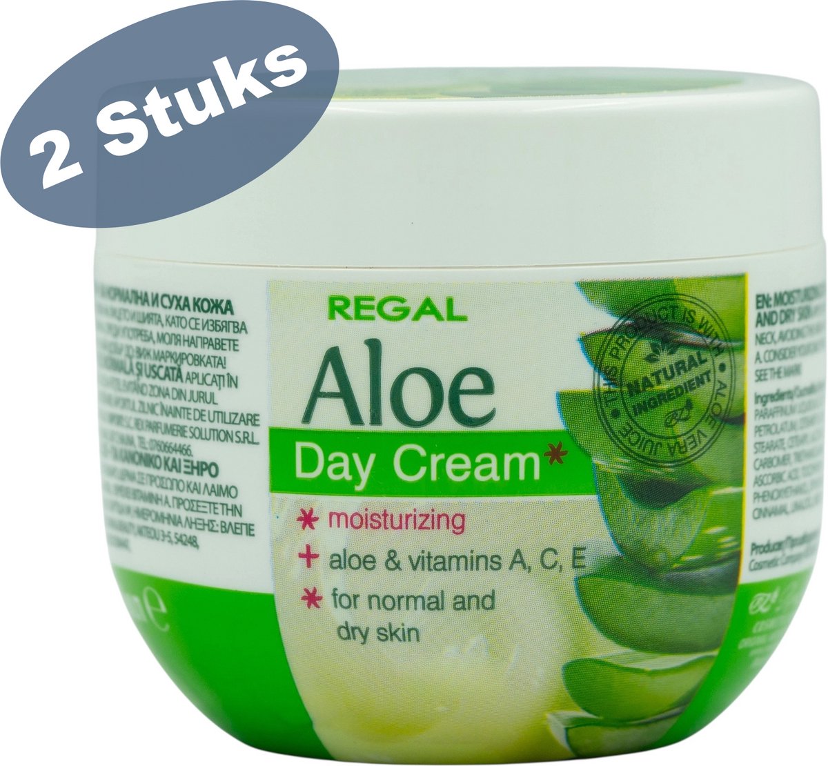 Regal Aloe Day Cream Voordeelverpakking 2 Stuks – Hydraterende Crème met Natuurlijke Aloë Vera & Vitaminen A, C & E – voor Gevoelige, Normale & Droge Huid – 2 x 100ml