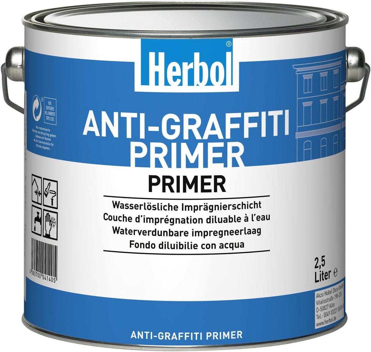 Herbol Anti Graffiti primer - Watergedragen kleurloze grondlaag voor Anti Grafiti Finish - 2.50 L