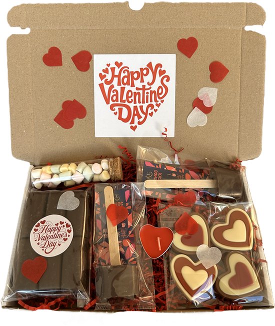 Valentijn choco brievenbus cadeau - chocoladestick - marshmallows - chocolade