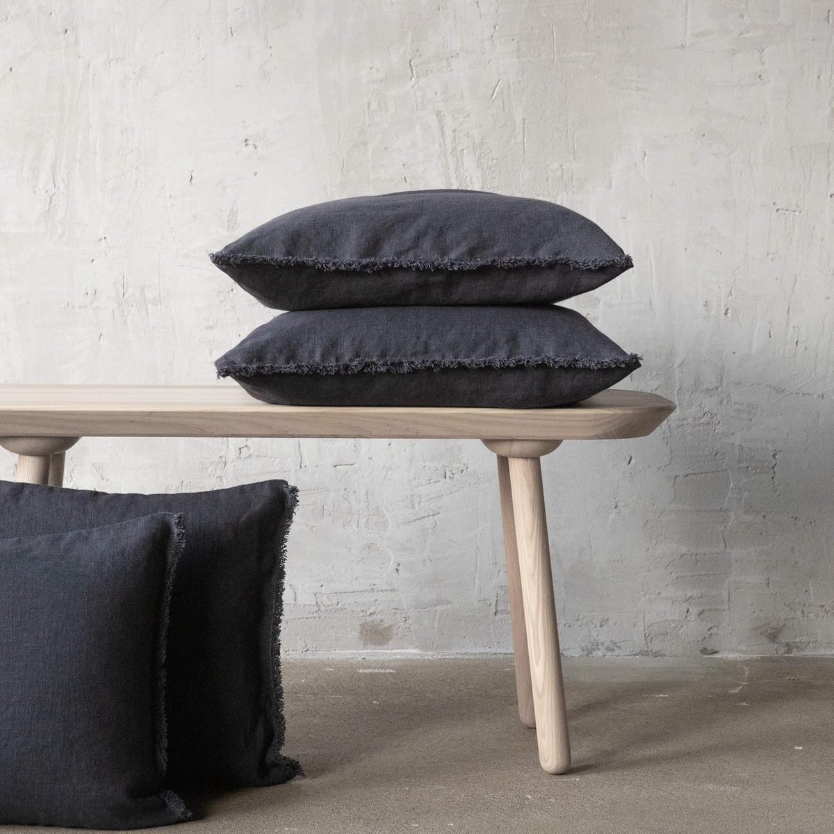 Sierkussenhoes 50x50 cm Linnen – Luxe Voorgewassen Linnen Kussenhoes met Franjes & Ritssluiting – Decoratieve Bank- en Sierkussen Overtrek Blauw – Pauwhome