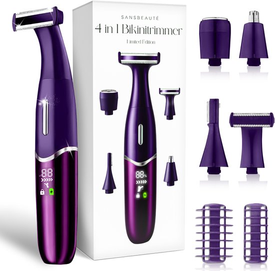 4-in-1 Bikinitrimmer - Sansbeauté® - Gezicht - Oksels - Benen - Bikinilijn - Wenkbrauw Trimmer - Gezichtsontharing Dames - Intieme Zone - Ladyshaves Bikini - Ontharingsapparaat Electrisch