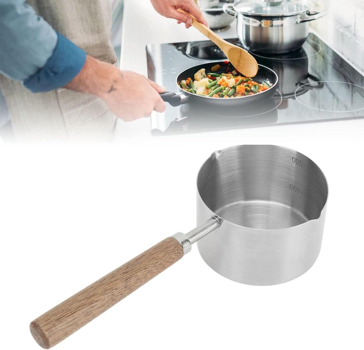 Stalen Sauspan Potje 200ml, Melkverwarmer met Handvat - Keuken, Restaurant, Koken