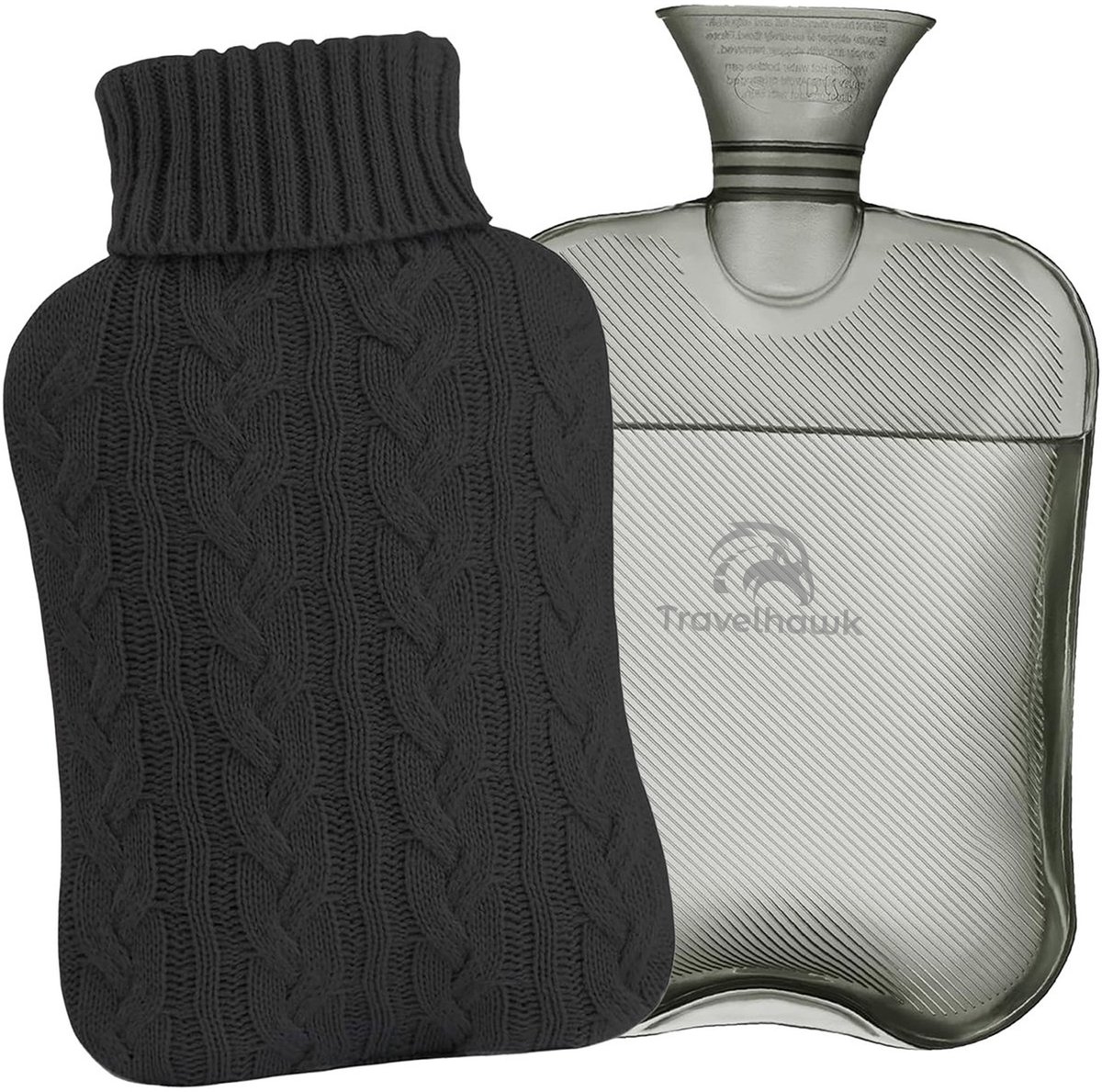 Travelhawk Kruik XL - 2 Liter - Warm Water Kruik - Met Hoes Van Wol - Kruiken - Voor Buikpijn, Kruik of Pijn - Zwart