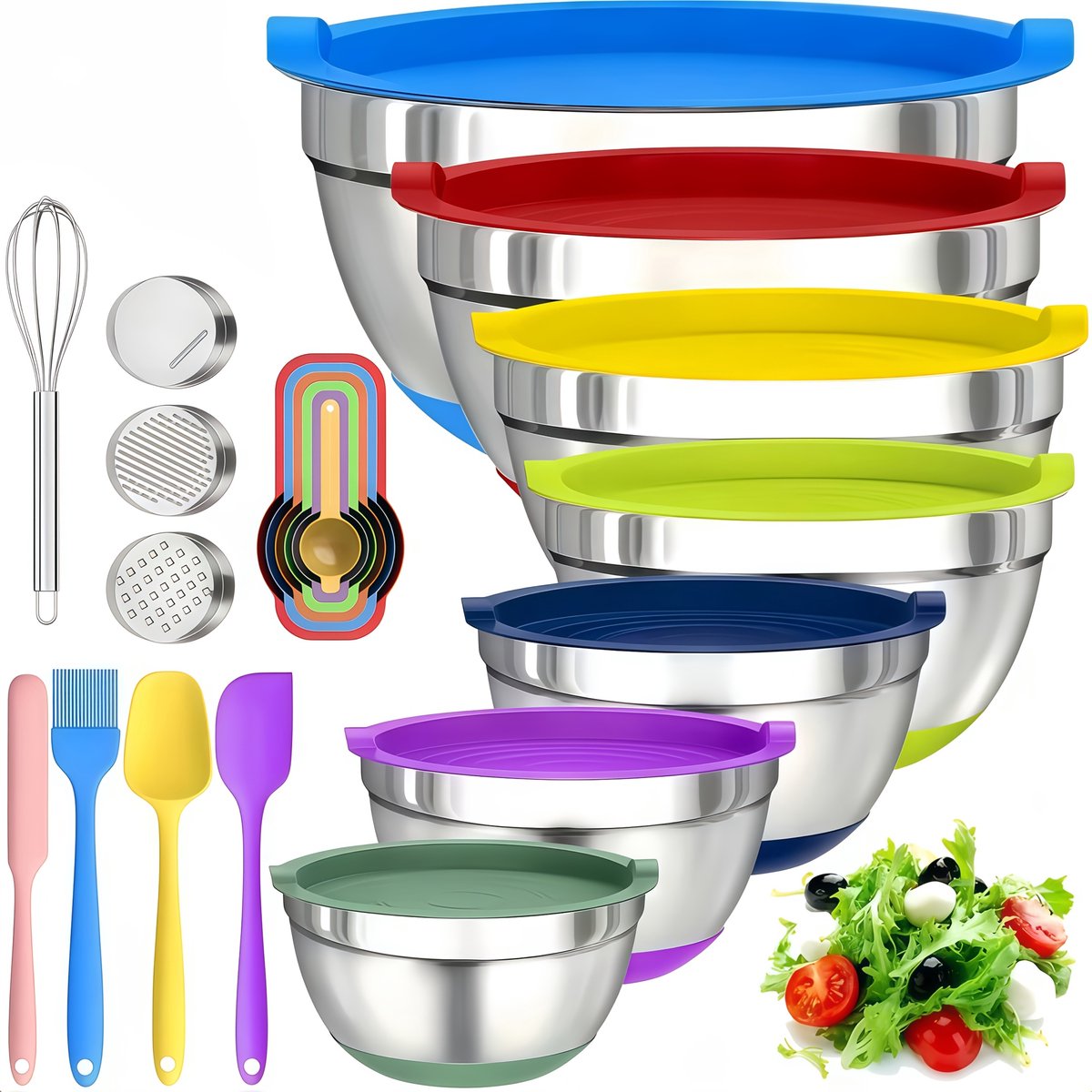 Kitchen - Pro 22-delige RVS Salade kommen set met Deksels