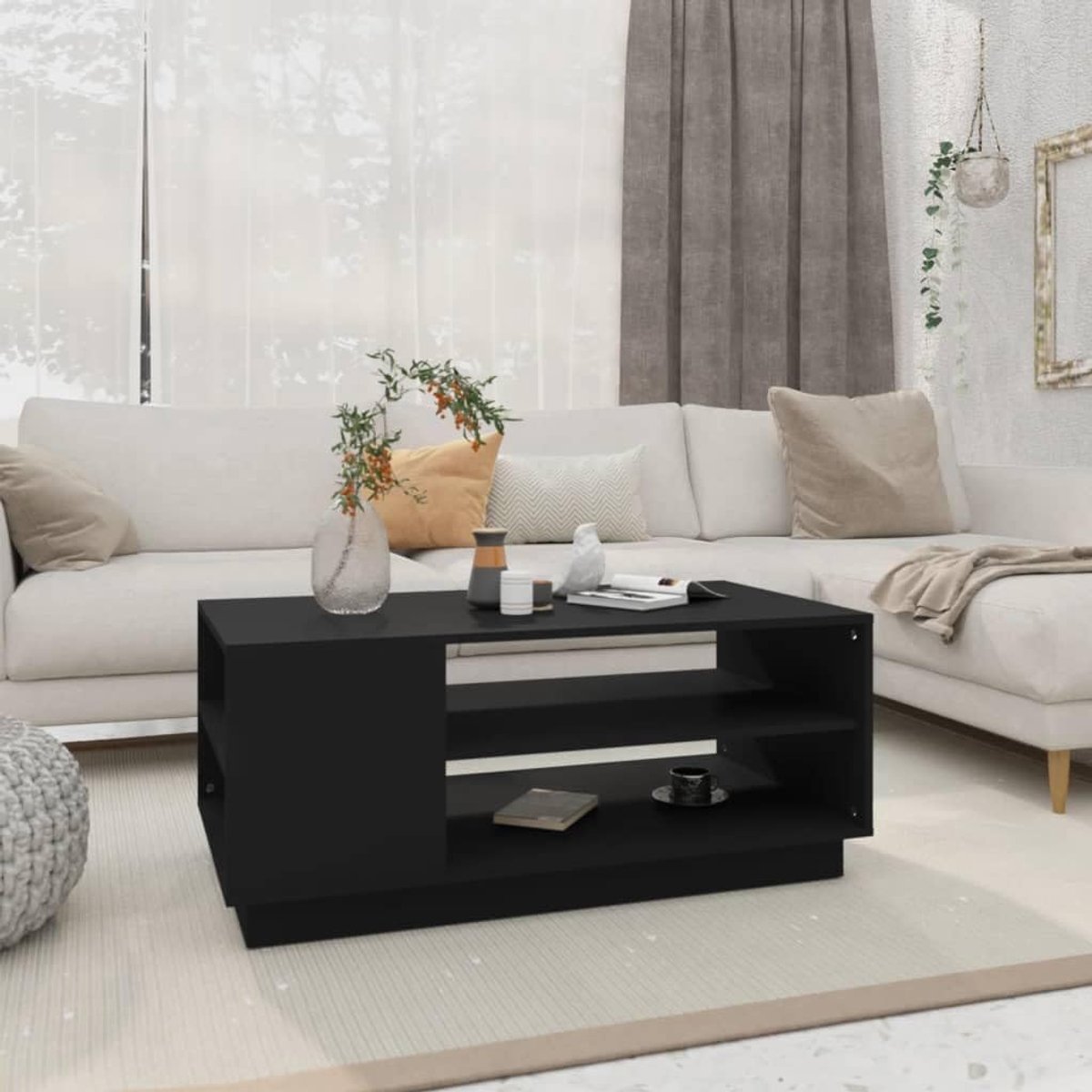 Salontafel Industrieel 120 x 60 x 45 cm – Rechthoekige Koffietafel met Metalen Net Opbergruimte – Vintage Houten Woonkamertafel met Stalen Frame – Bruin/Zwart – Pauwhome