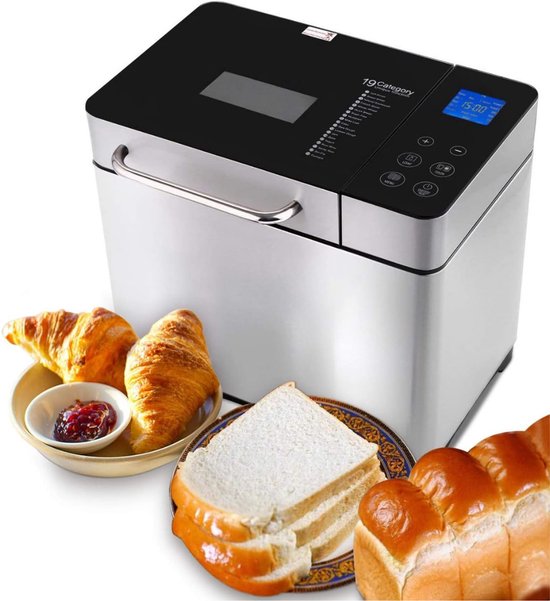 RWB® Broodbakmachine - Broodmachine - Bakmachine Brood - 19 Programma's - 15 uur Timer -Zilver-‎33cm x 20cm x 30cm