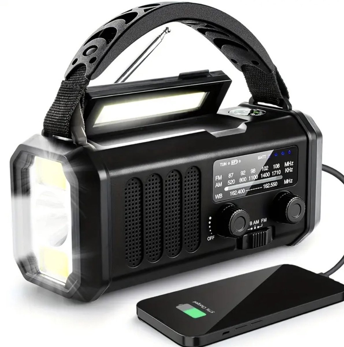 Noodradio - 10.000mAh - Opwindbaar - Solar - USB-C - Powerbank - AM/FM - LED zaklamp - Leeslamp - Wereldontvangst - Voor Noodsituatie