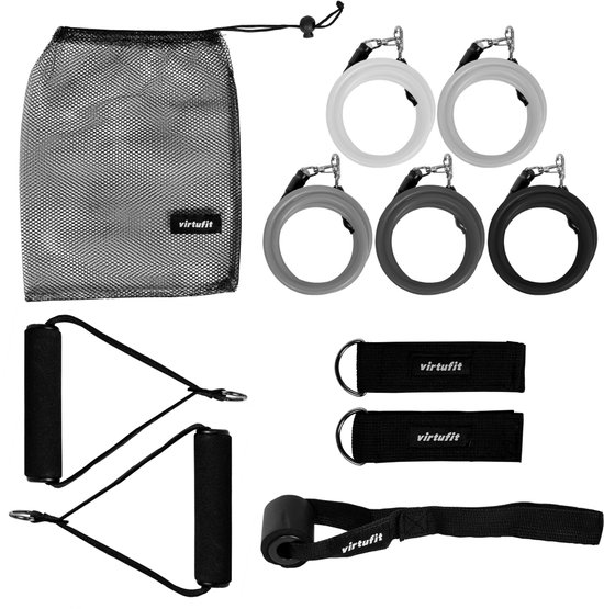 VirtuFit Resistance Kit - 11-delige Weerstandsbanden Set - Met Handvaten - Fitness Elastieken - 3 Weerstandskabels - 3 Weerstanden - Resistance Bands - Fitness Elastieken - Full Body Workout - CrossFit - Thuis Sporten - Yoga, CrossFit & Fitness
