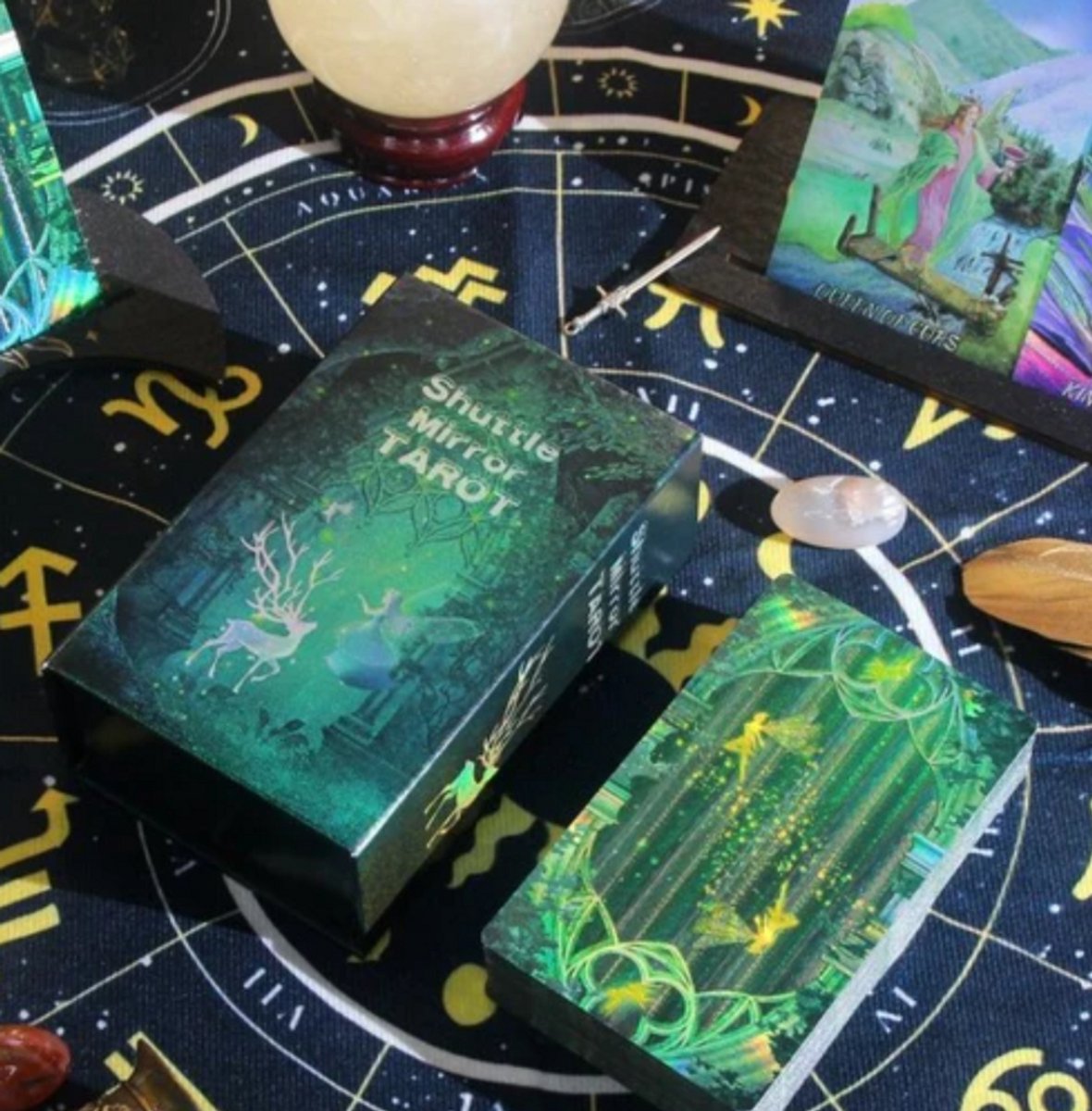 Shuttle Mirror Tarot - Holografische Tarotkaarten - Tarotkaarten met gids in Bewaardoos