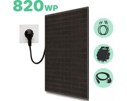Zonnepanelen met stekker - 820Wp panelen + 600W Micro omvormer - Inclusief plat dak bevestiging - Plug & Play - Full Black