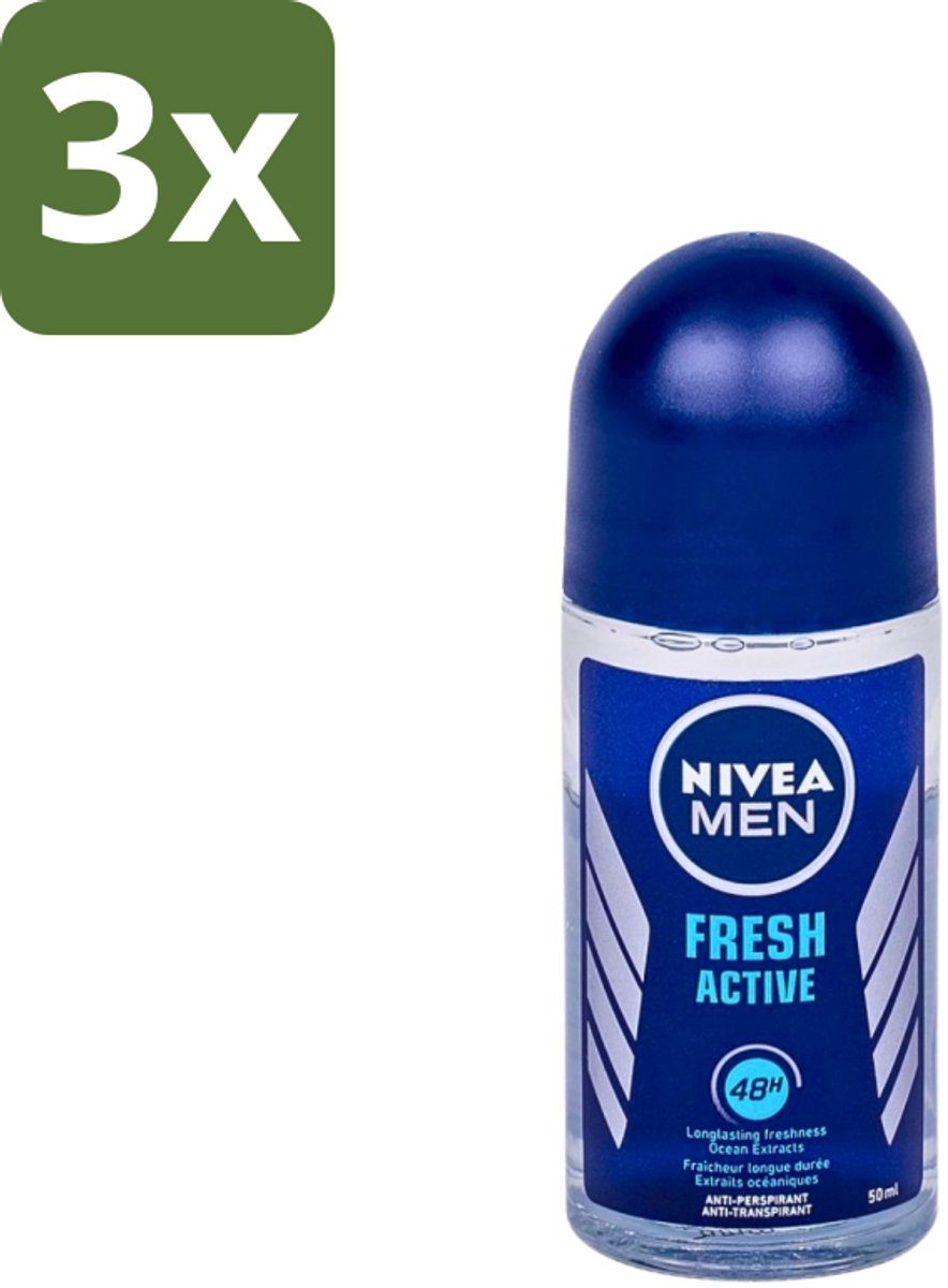 Nivea - Fresh Active Roll-On - Antiperspirant - 48 Uur Lang Werkend - 50 ml - Bulkverpakking - 3 stuks