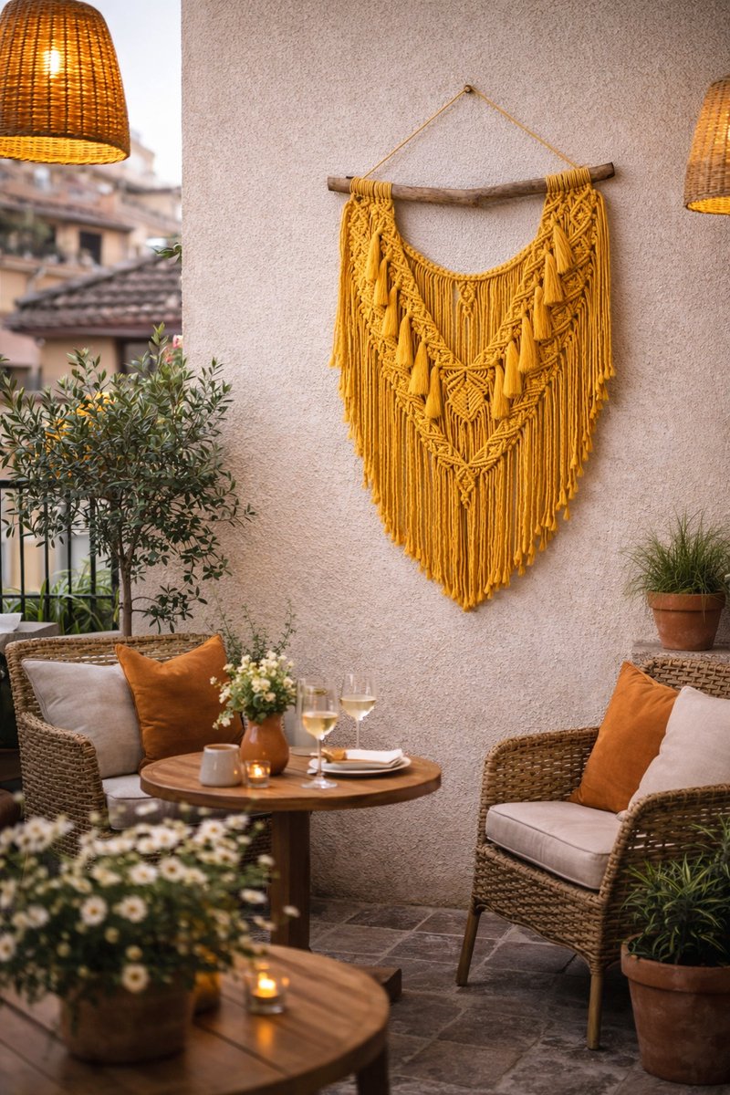 Grote Macrame muur opknoping Hanimeli - Home Decor - muur opknoping - Makramé muur - muur tapijt - Bukuri Decor - 0026 oker geel