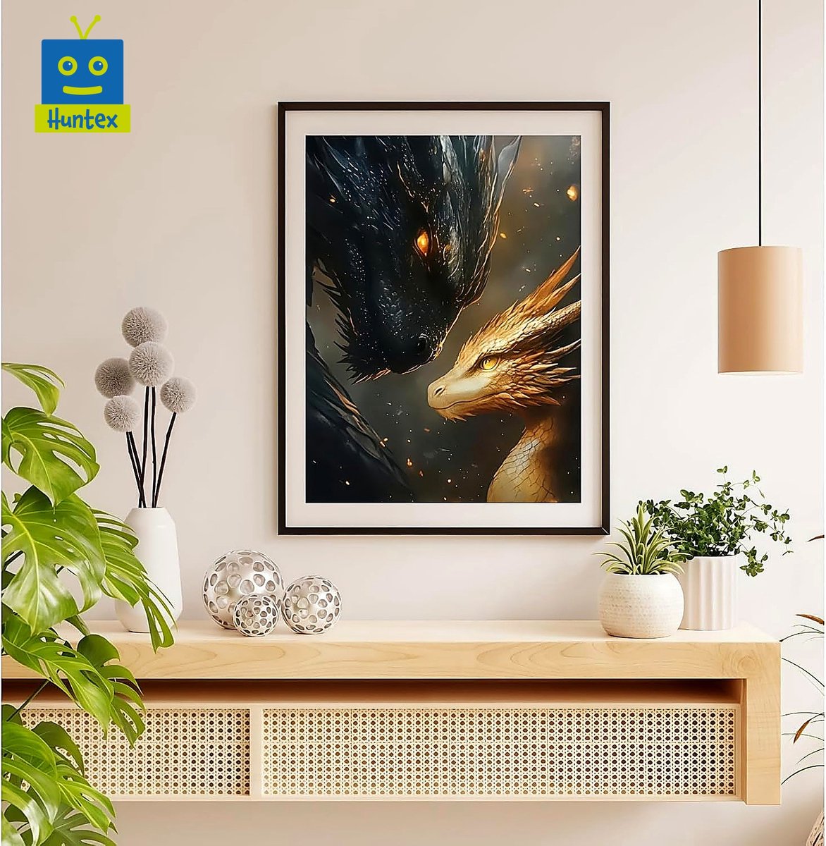Huntex Diamond Painting Volwassenen - Diamond Painting Kinderen - Diamond Painting Pakket Volledig - Zwarte en Gouden Draak - 30x40 cm — afbeelding 2