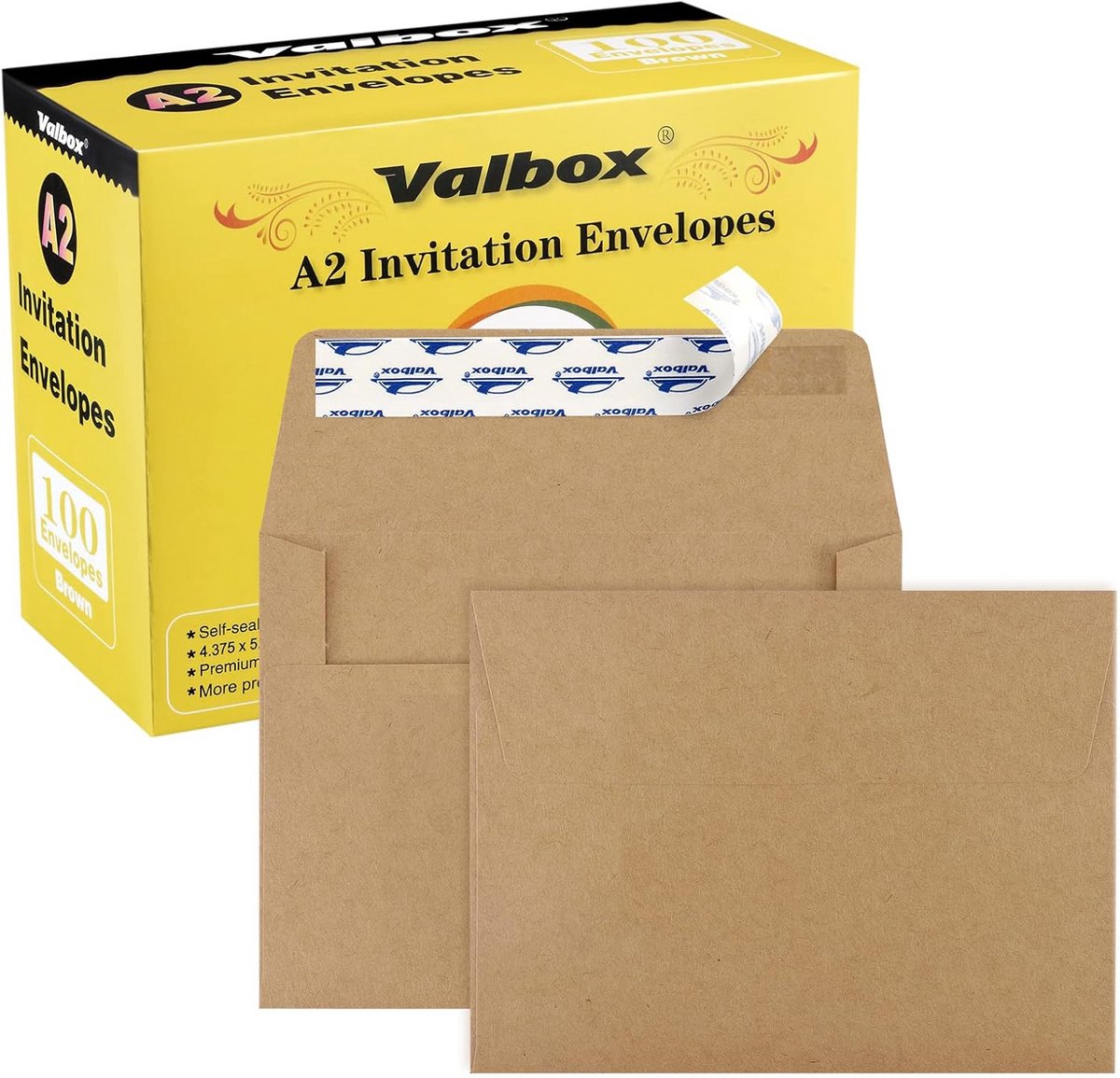100 Bruine Kraft Uitnodigingsenveloppen Zelfsluitend 11,2 x 14,5 cm voor Kaarten en Foto's