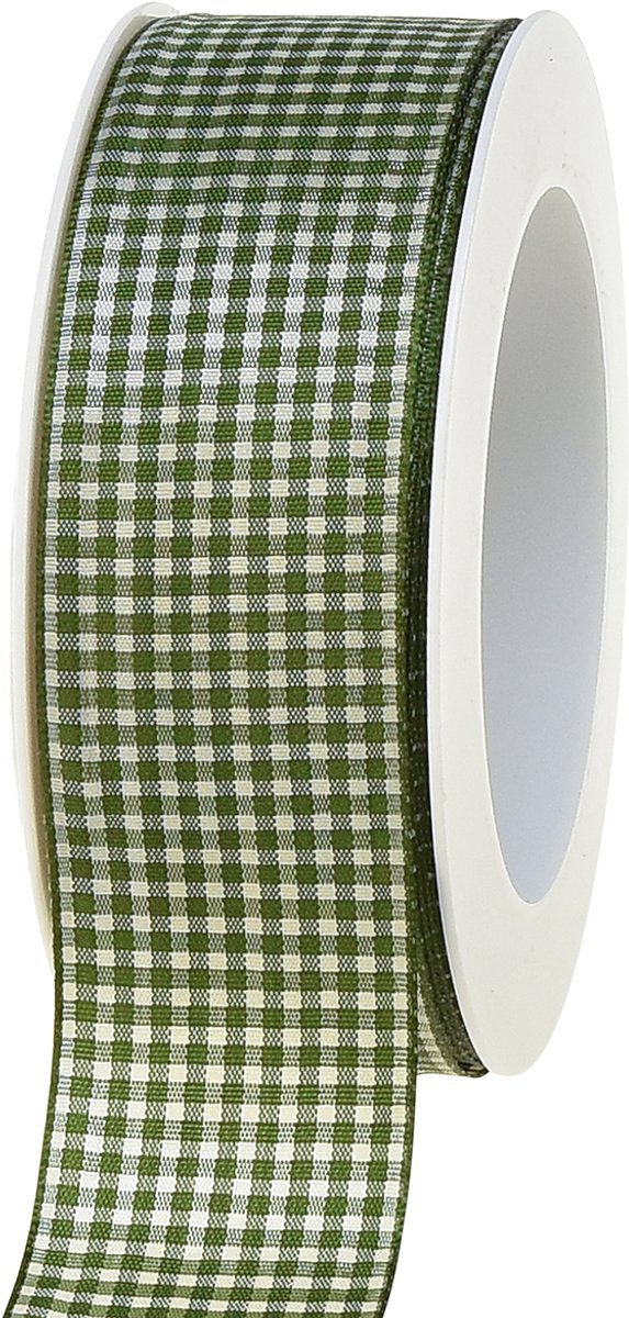 Cadeaulint, decoratief lint, geruit, groen en crème, 40 mm breed, 20 m