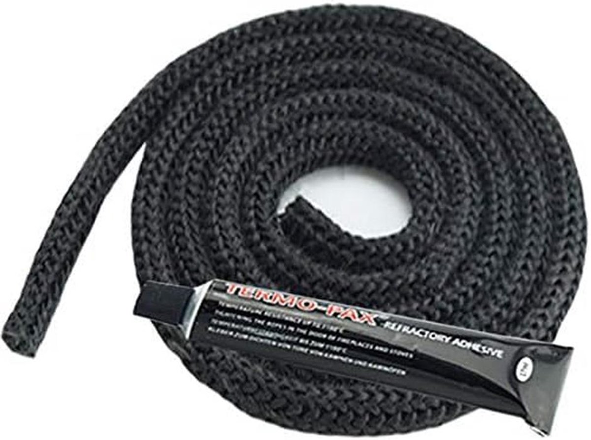 Hittebestendig Afdichtkoord Antraciet 8mm x 2.5m voor Kachel en Open Haard + Montagekit