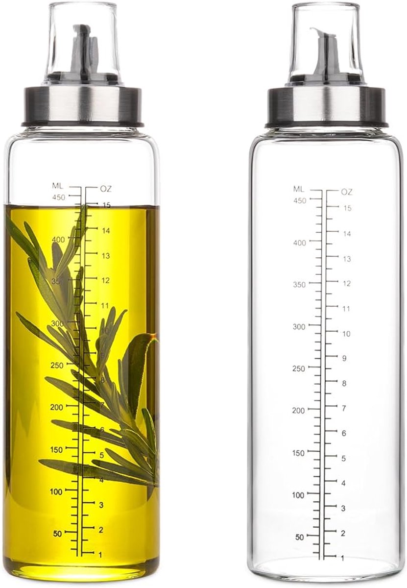 Olie- en Azijnflessen 500 ml – Set van 2 – Glazen Dispensers met Maataanduiding
