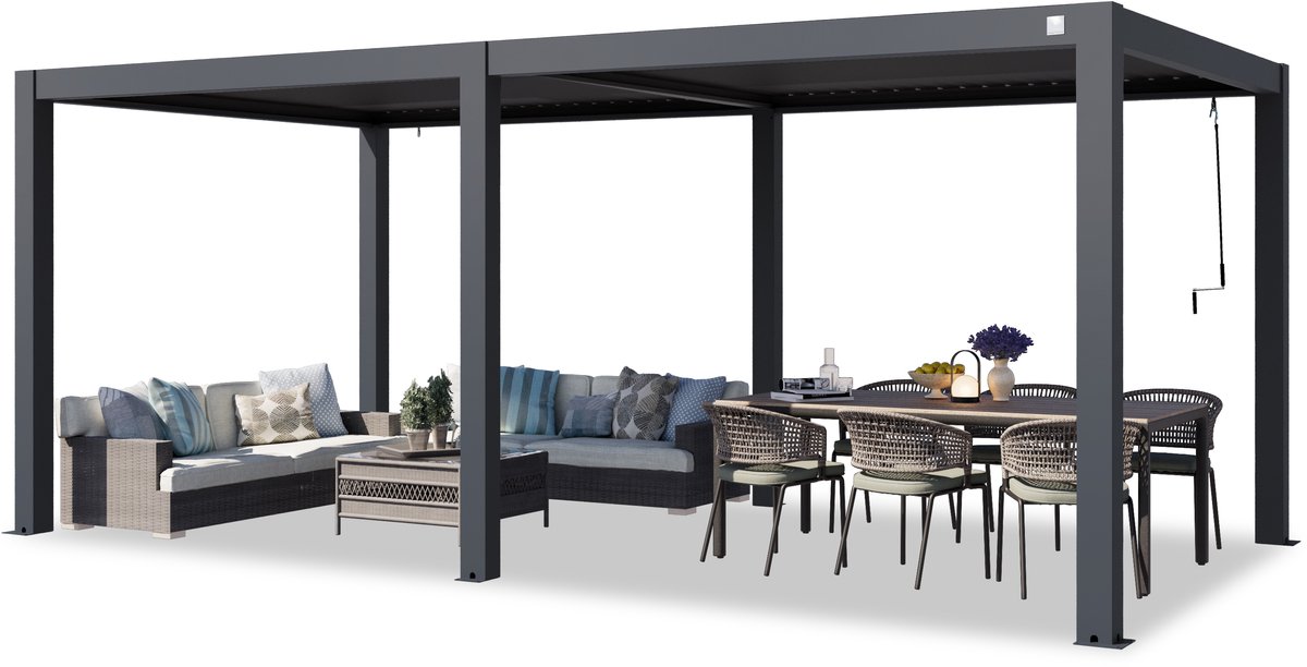 PRIMEYARD Pergola 3x6 m staanders van aluminium met aluminium lamellendak paviljoen antraciet