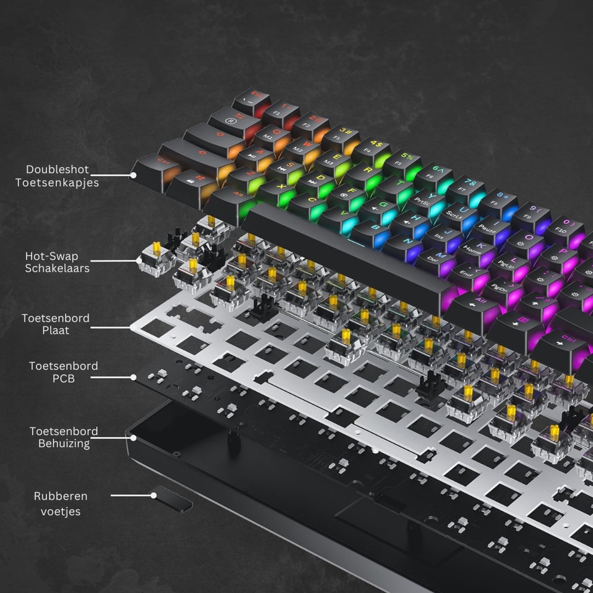VH Supplies® Mechanical Keyboard - Mechanisch Toetsenbord - Gaming Keyboard - 60% - USB thumbnail 2