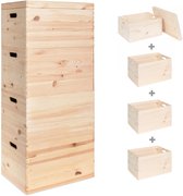 Haudt® Houten stapelkist set - 3 x KIM Maxi open en 1 x KIM Maxi met losse deksel - stapelbare opbergoplossing - houten kisten - opbergkist - vurenhout