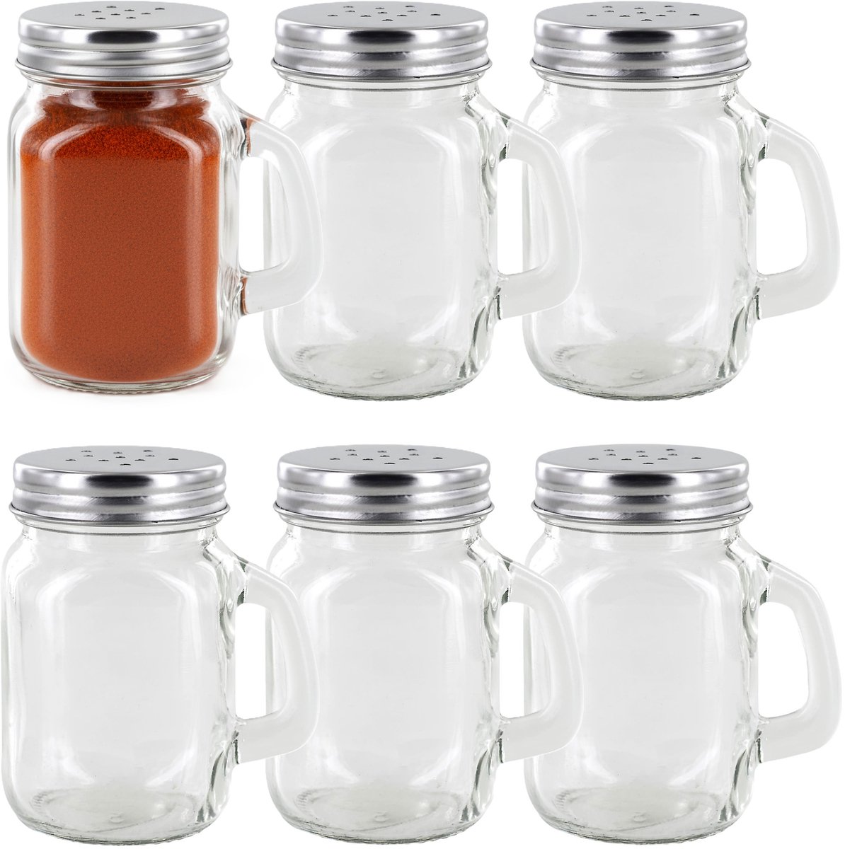 Home Deco Factory kruidenpotje - 6x - glas - 120 ml - 5 x 9 x 5 cm - transparant - kruidenstrooier