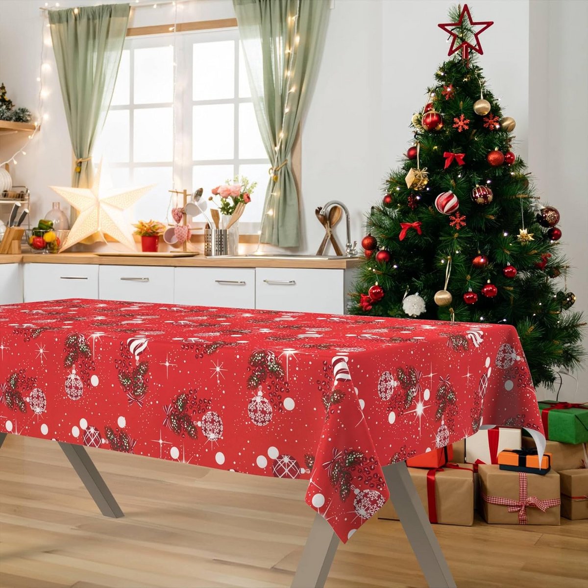 Waterafstotend Tafelkleed Kerstdesign Wasbaar Katoenmix Rood 100x140 cm