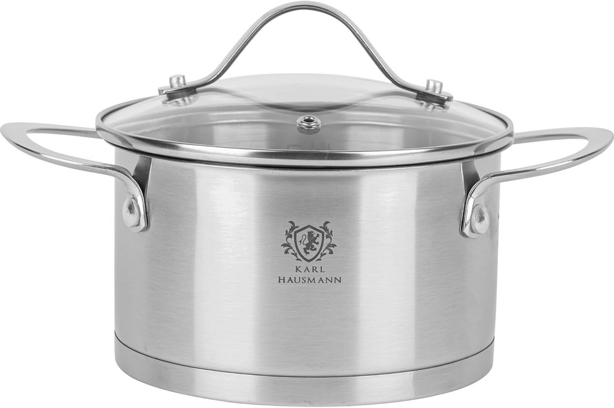 Lage Kookpan RVS met Deksel 1.9 Liter 16 cm Inductie Geschikt