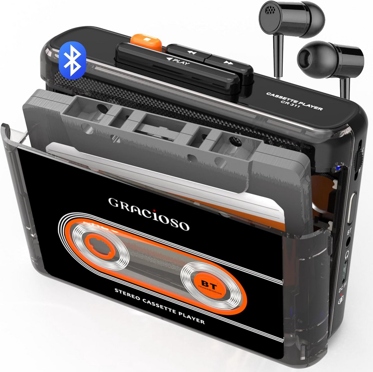 Draagbare Bluetooth Cassette Speler met Oplaadbare Batterij en Clip