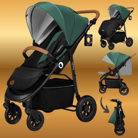 Lionelo Natt Buggy – Wandelwagen 0-4 Jaar – Tot 22 kg – Verstelbare Rugleuning & Handgreep – XXL Luifel UPF50+ – 5-Puntsgordel – Grote Off-Road Wielen – Schokdemping – Compact Opvouwbaar