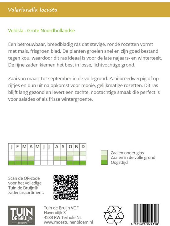 Informatie over veldsla zaden. "Valerianella Locusta" en "Veldsla - Grote Noordhollandse".