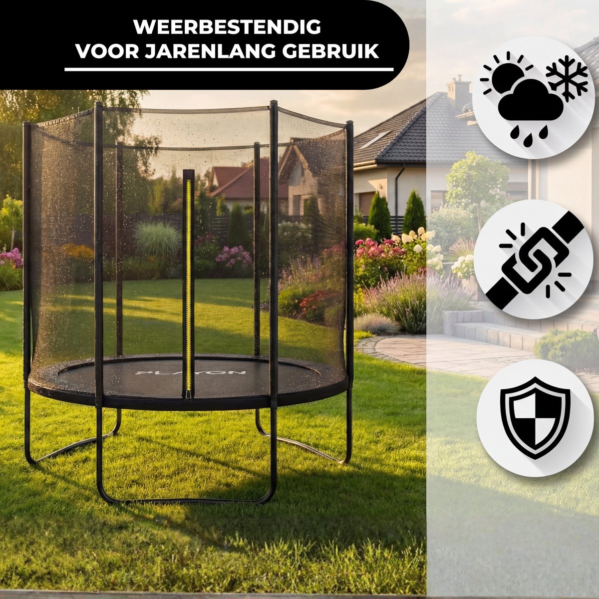 Playon Trampoline - Trampoline met Veiligheidsnet - Kinder trampoline - Ø183 cm – Inclusief randbescherming – Water en UV bestendig - Zwart – foto 6