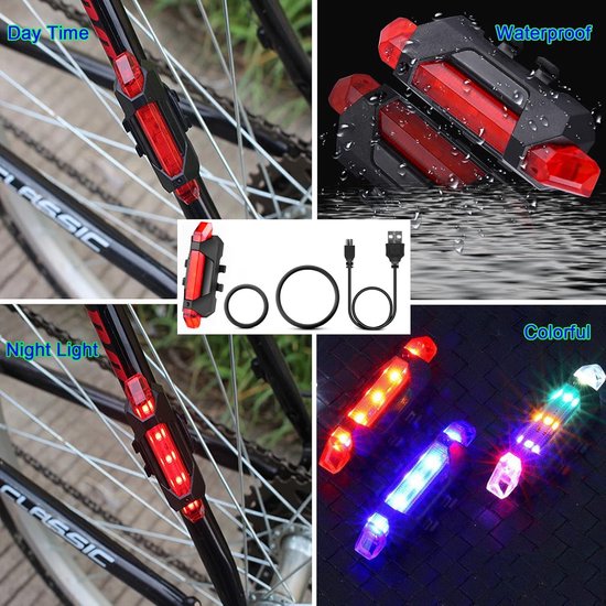 2 Stuks USB Rechargeable LED Bike Rear Light - Waterproof - 4 Modes - Safety Warning Light for MTB Men Women Kids — afbeelding 2