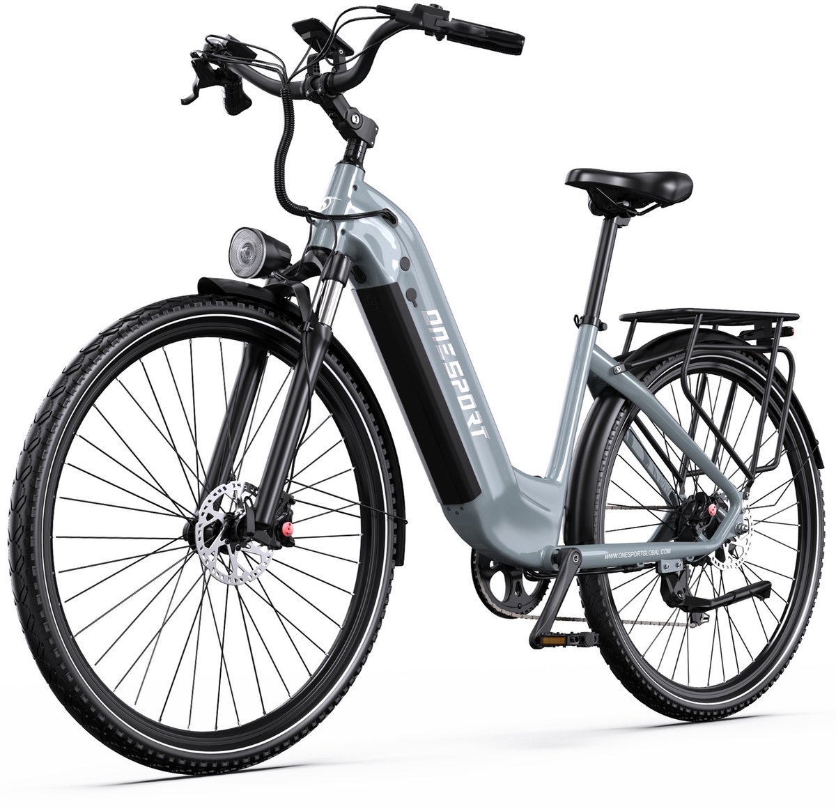 【Eindejaarsdeal】Elektrische Fiets ONESPORT OT05PRO - 140 km Actieradius - 810Wh/22.5Ah Accu - 28 Inch Wielen - Shimano 7 Versnellingen - Hydraulische Schijfremmen - Aluminium Frame - LCD Display & APP - Elektrische Stadsfiets - Grijsblauw - afbeelding 2