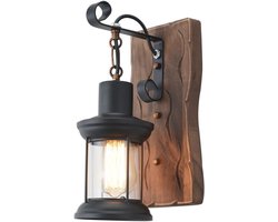 Vintage Industrial Wall Sconce - Rustic Light Fixtures - Wood Metal Farmhouse Indoor Black Wall Sconce Fixture - for Dining Room - Hallway - Hotel - Bar - Porch Corridor Decorate