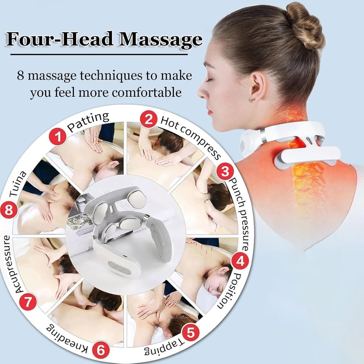 Lumehelbed Nek Massager 4-Kop Massageapparaat met 6 - afbeelding 3