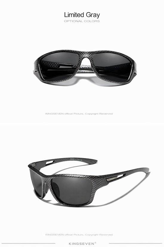 KingSeven - Ligero - Lichtgewicht sport-zonnebril van koolstofvezel versterkt kunststof - Met gepolariseerde UV400 glazen - Z135 — afbeelding 3