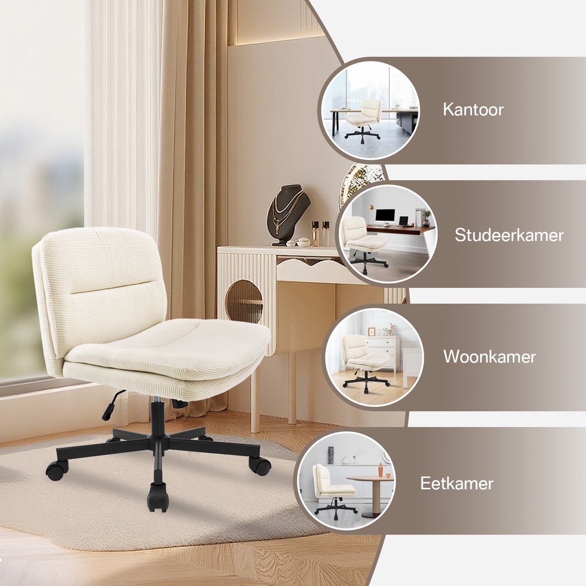 Durrafy Bureaustoel - Bureaustoel zonder Armleuningen - afbeelding 3