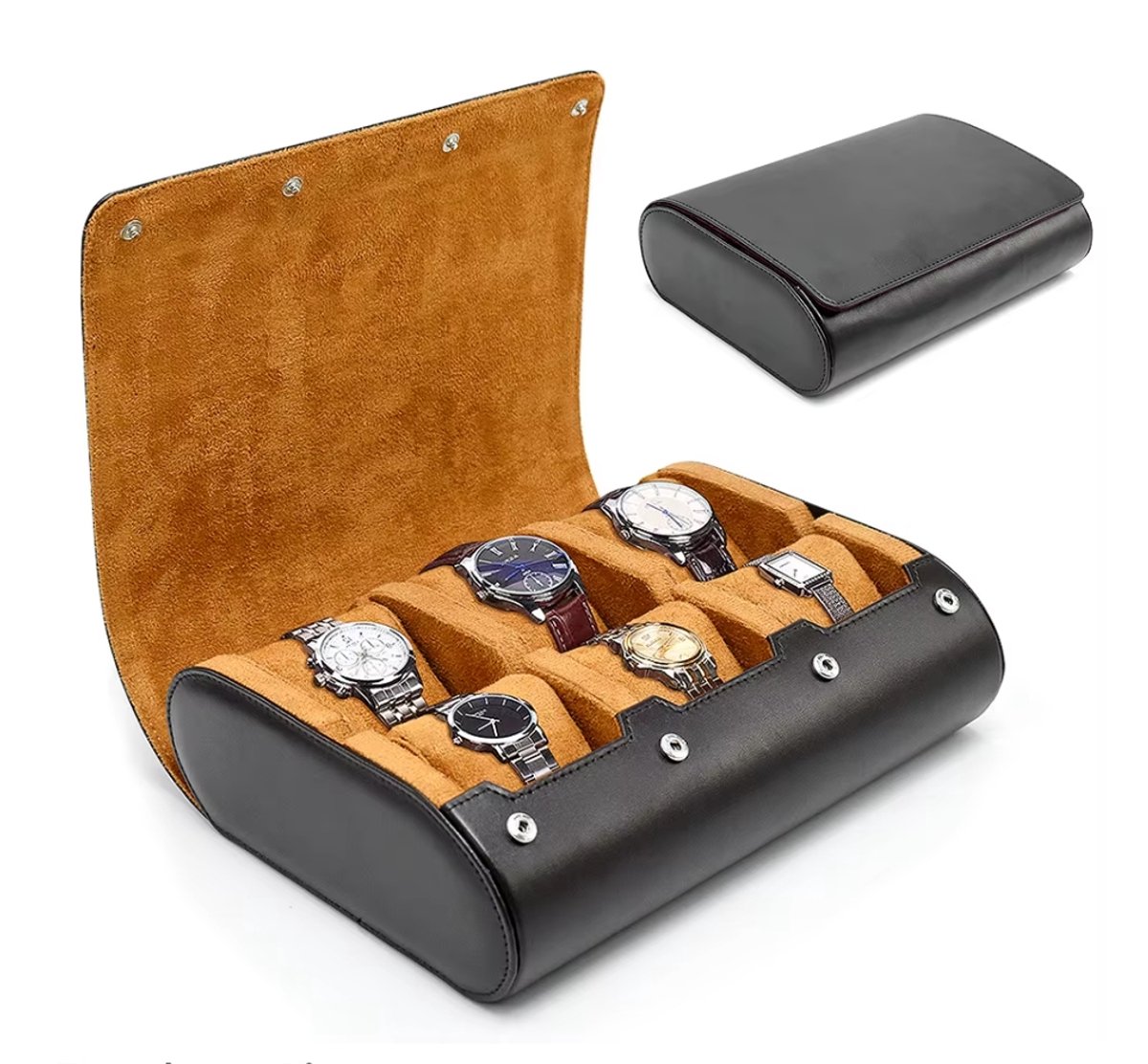 Actie4you® - Luxe Horloge Rol 6 Stuks - Horlogedoos - Horloge Etui Leer - Watch Roll - Horloge Houder Sieradendoos - Horloge Opbergdoos Heren - Zwart