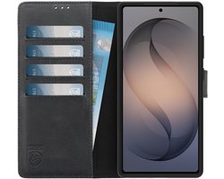 Rosso Deluxe Echt Leer Hoesje Geschikt voor Samsung Galaxy S26 Ultra | Ruimte voor drie pasjes | Portemonnee Book Case | Met Pasjeshouder | Zwart