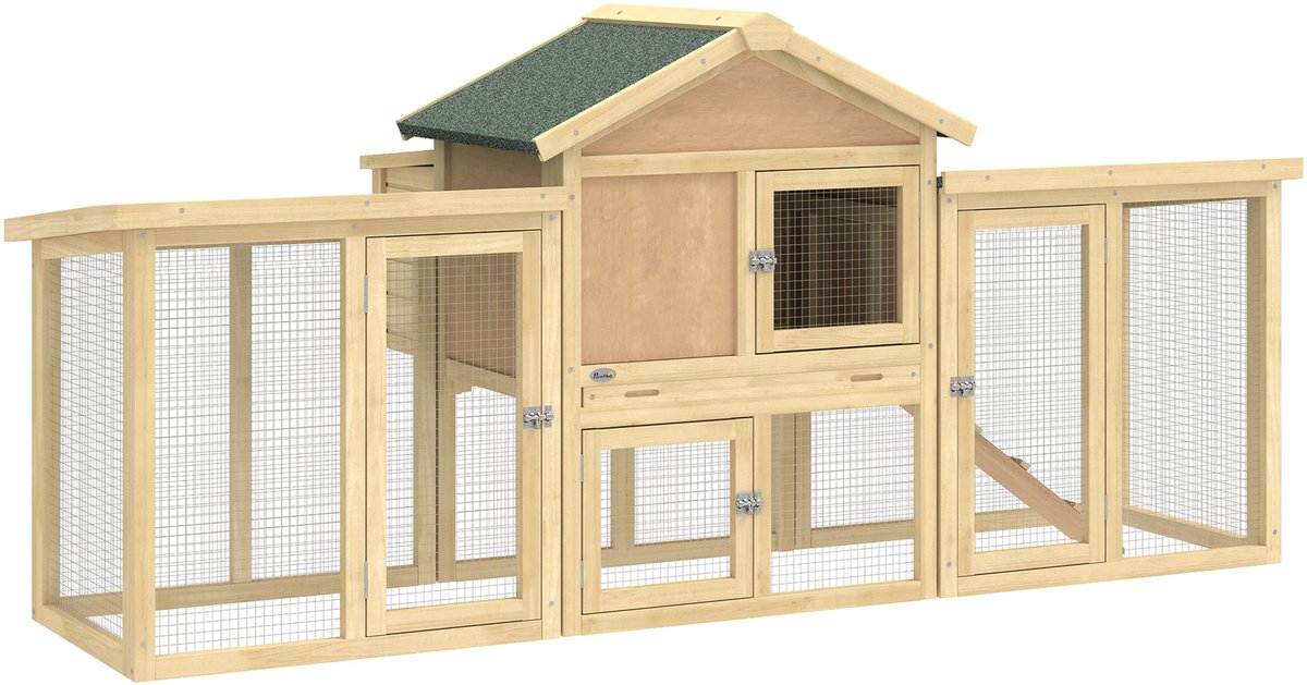 Pawhut Kippenhok-Vurenhout, Gaas-204L x 85B x 93H cm-Natuurlijk hout