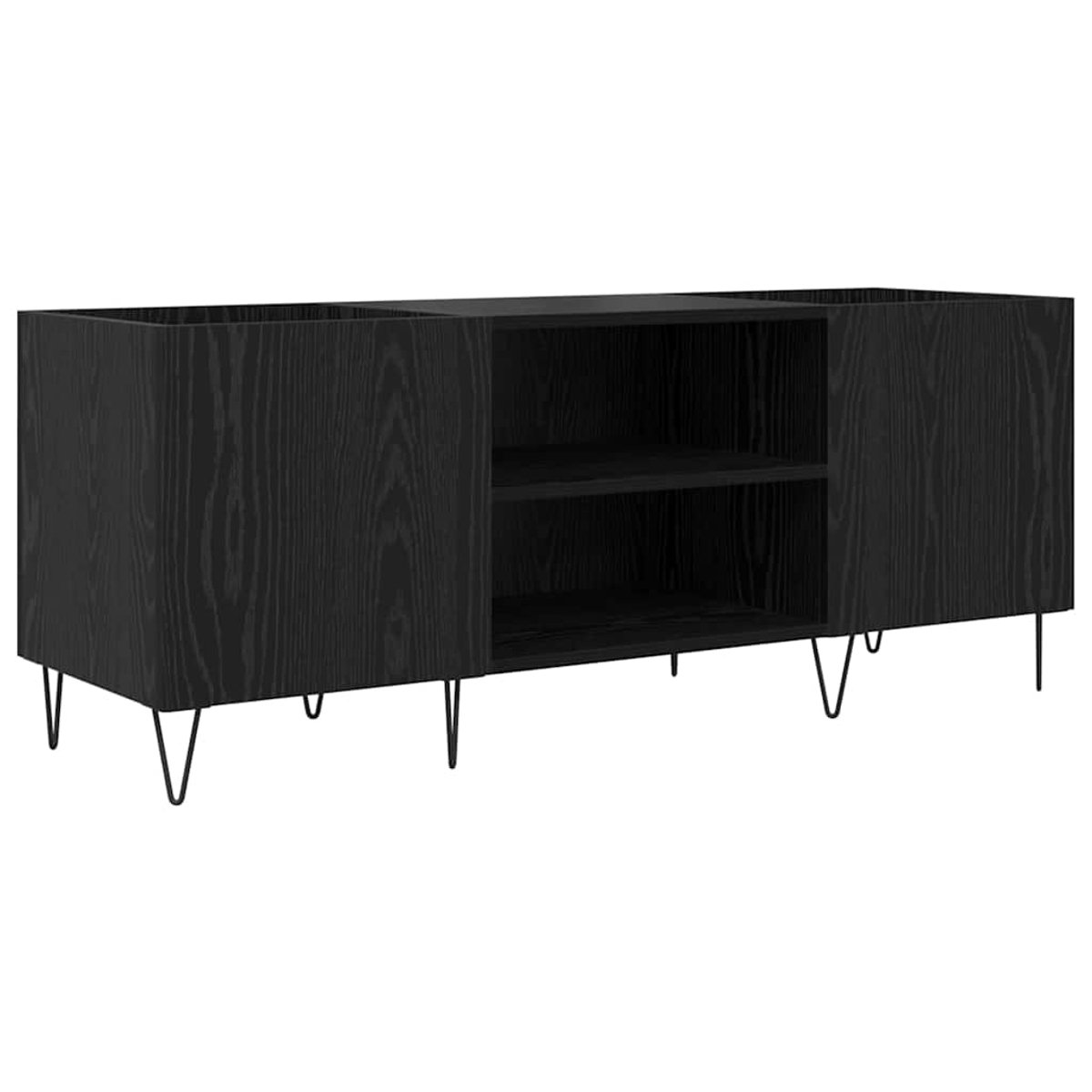 vidaXL - Platenkast - met - plank - met - opslag - Zwart - Eiken - 121 - x - 38 - x - 48 - cm