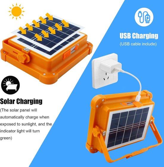 Draagbare LED-kampeerlamp op zonne-energie met standaard, 100W 2400mAh oplaadbare batterij met 4 standen, draadloze LED-schijnwerper voor werk, noodstroomvoorziening en autoreparatie — afbeelding 2