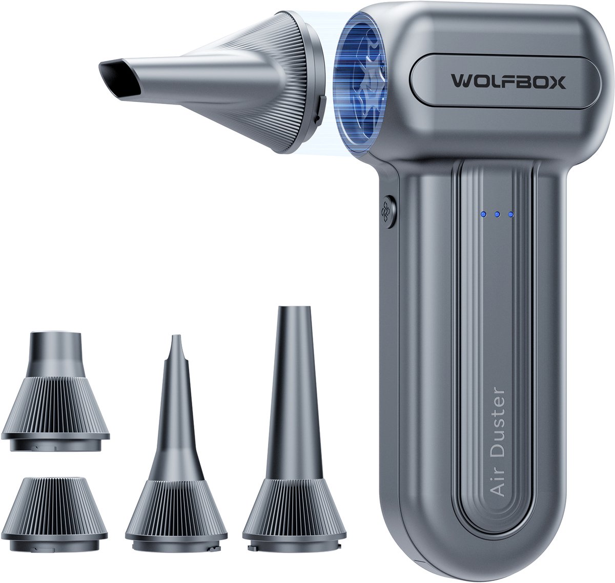 Wolfbox DF60 Air Duster Draadloos - Oplaadbaar 5000mAh - 110.000 RPM - Perslucht - Compressed Air - Stofreiniger - Luchtblazer - Perslucht - Turbo Fan - 3 snelheden - Voor computertoetsenborden, autoreiniging, thuis en buiten