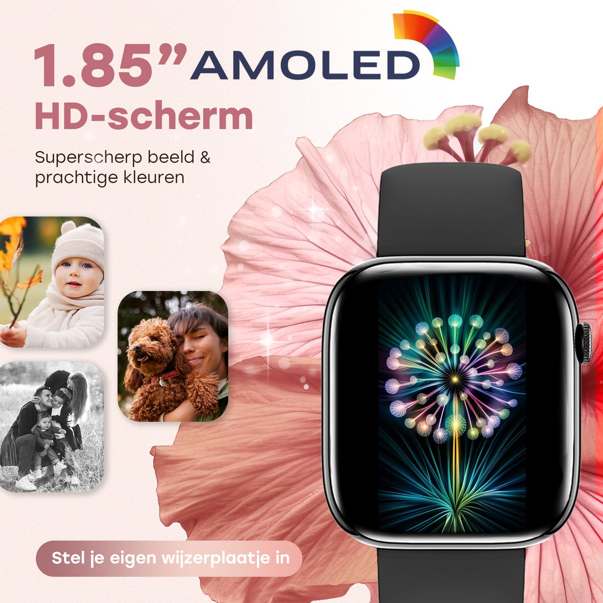 Bizoule Smartwatch ClassyPro - Dames horloge - Rosé-Goud - 45mm - iOS