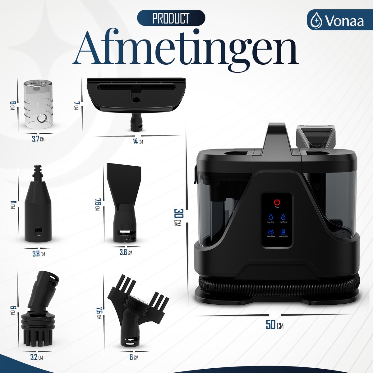 VONAA® Stoomreiniger PRO 6 in 1 - Met 100°C Stoom - Met 10M Kabel - Tapijtreiniger 1700W – Krachtige Nat- & Droog Tapijtreiniger – Voor Bank, Auto & Meubels — cadeau in Cadeau-ideeën - foto 6