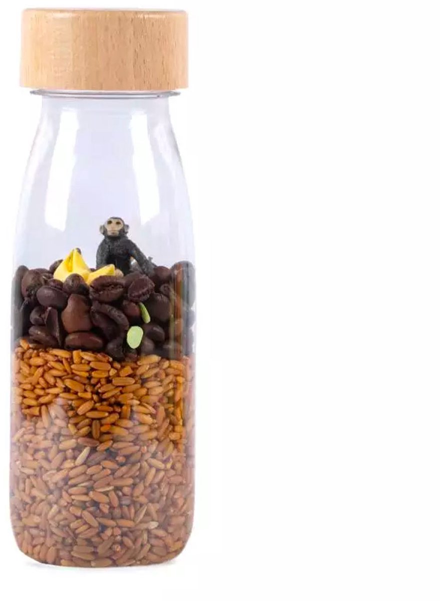 Petit Boum - Babyspeelgoed sensorische fles met geluid - kastanjebruin